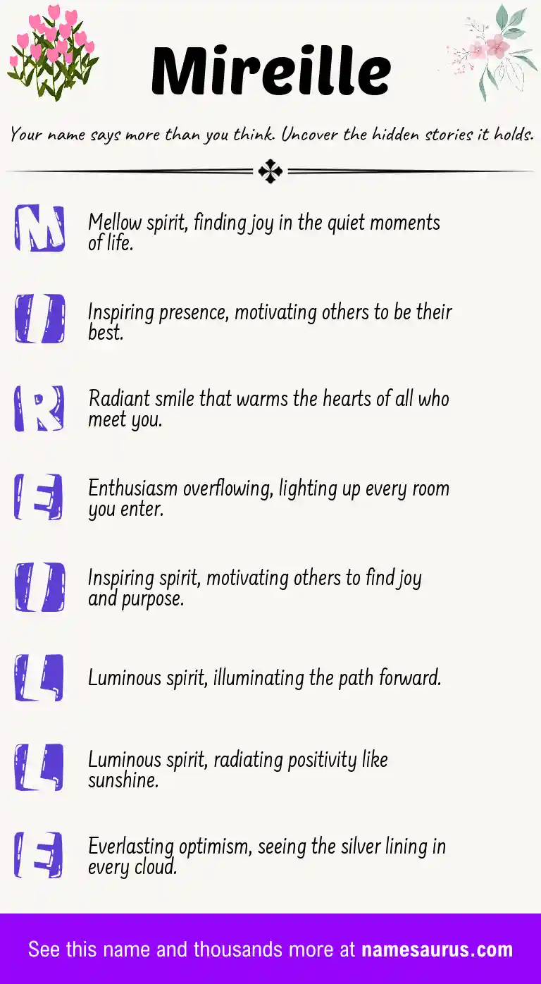 Acrostic poem about Mireille.