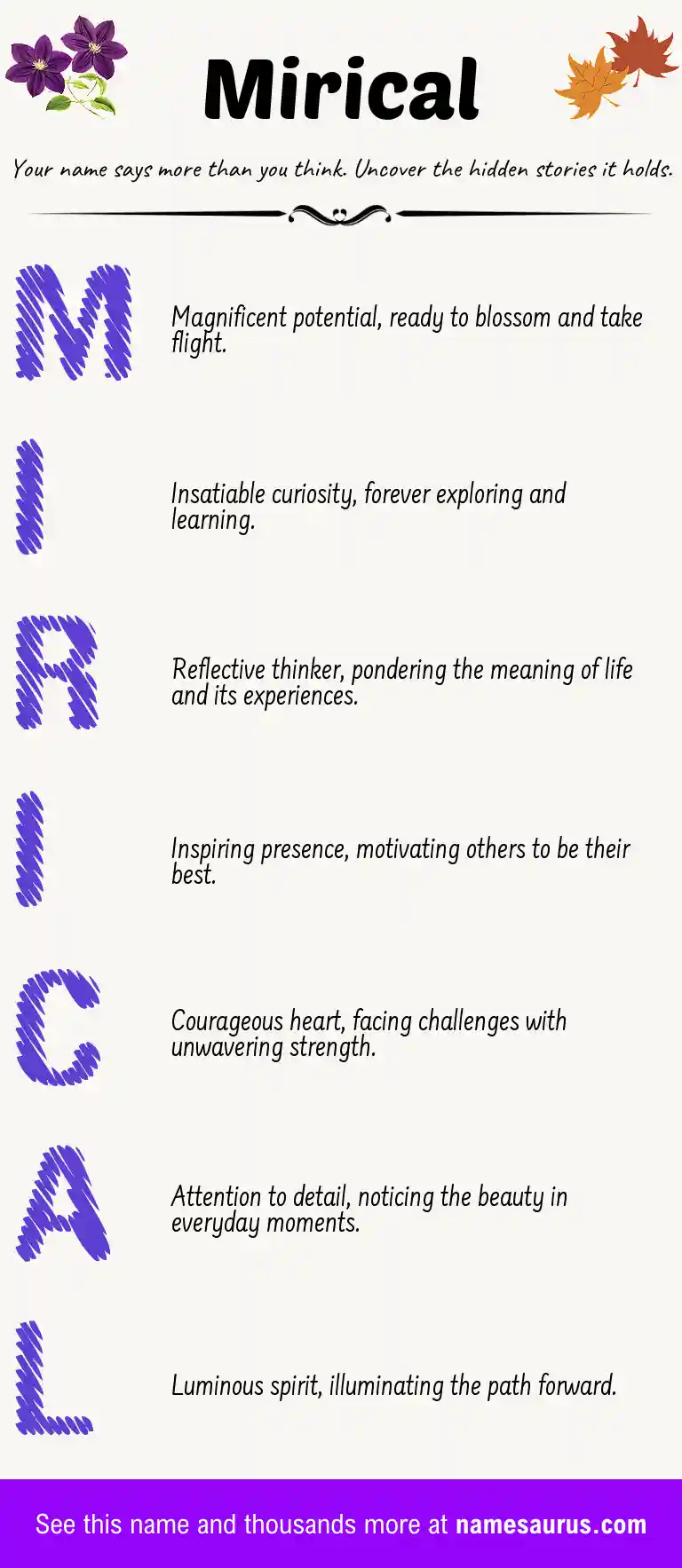 Acrostic poem about Mirical.