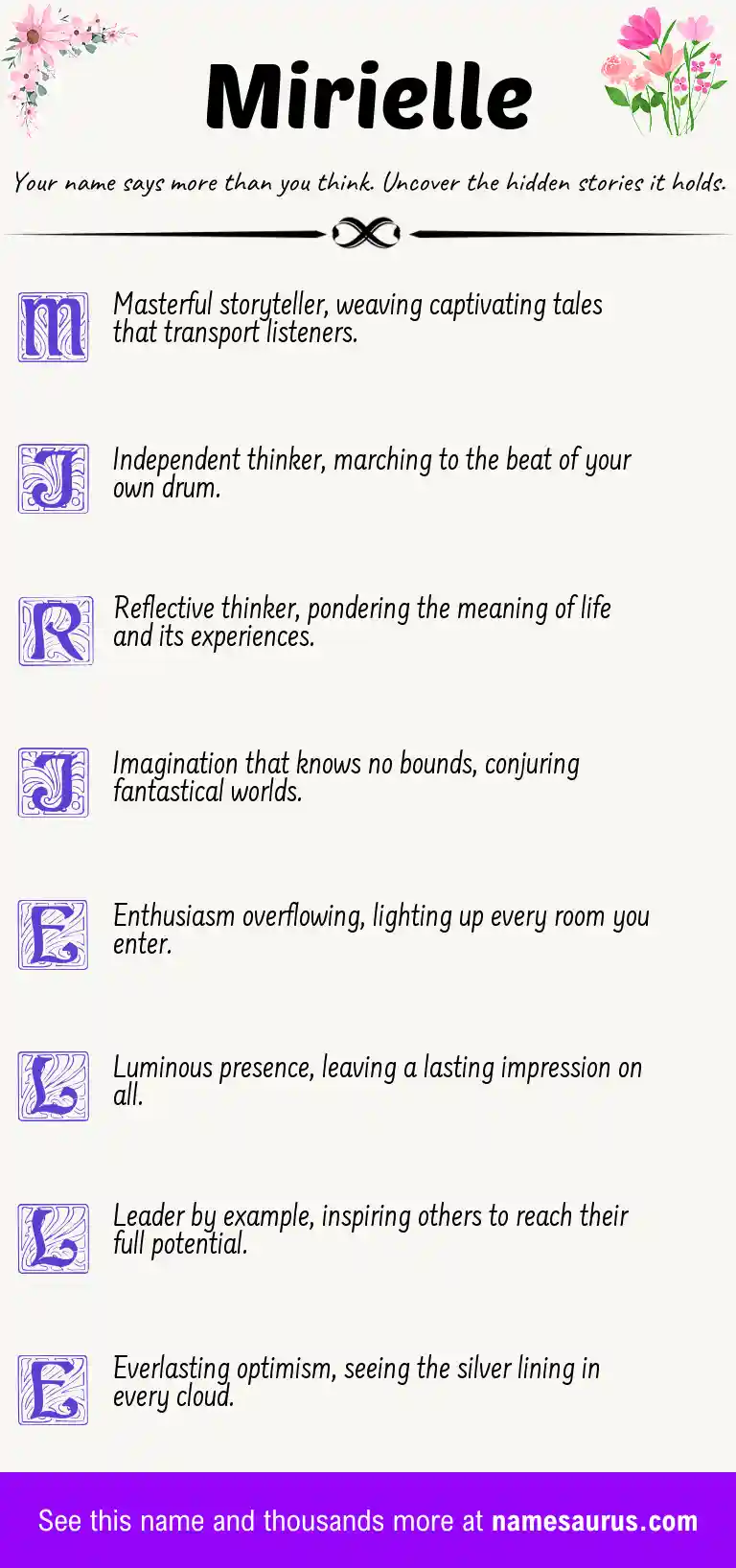 Acrostic poem about Mirielle.