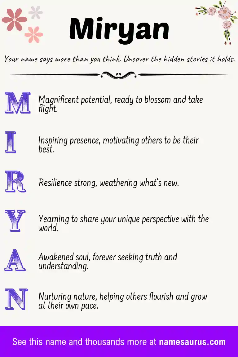 Acrostic poem about Miryan.