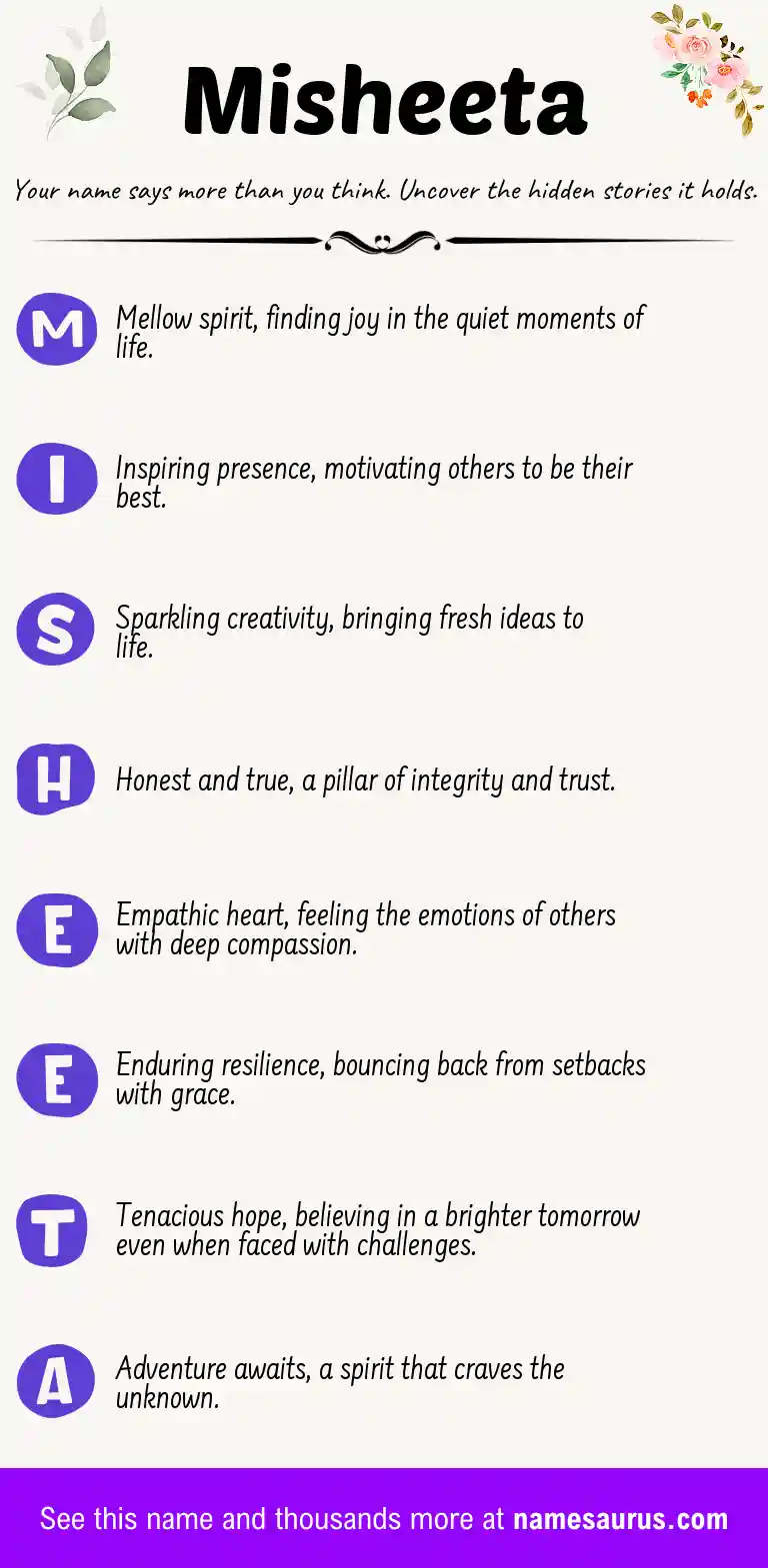 Acrostic poem about Misheeta.