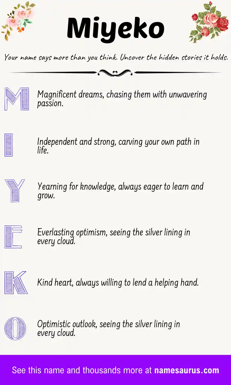 Acrostic poem about Miyeko.