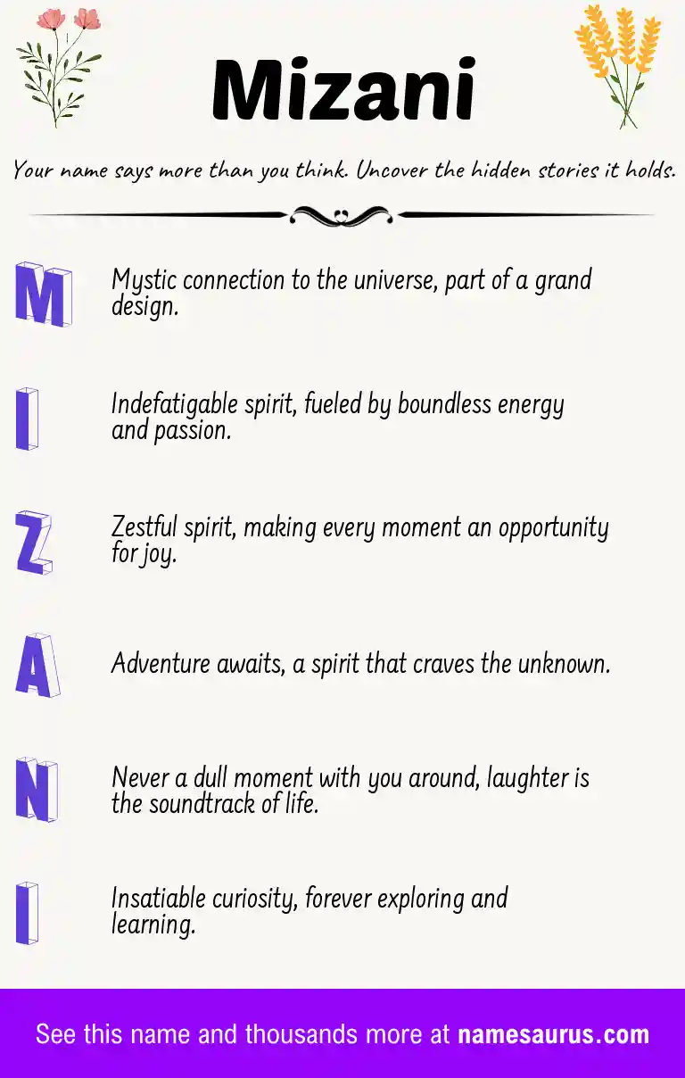 Acrostic poem about Mizani.