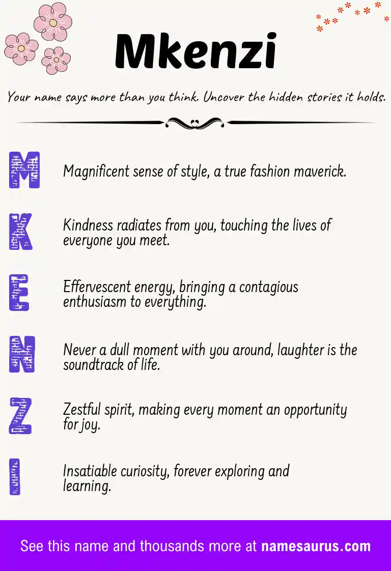 Acrostic poem about Mkenzi.