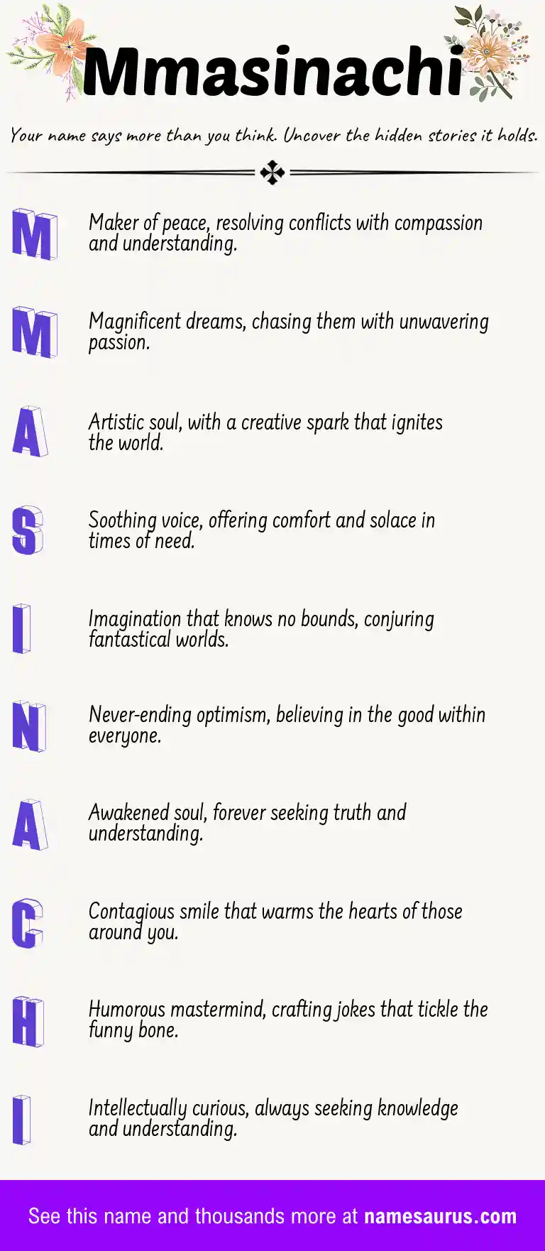 Acrostic poem about Mmasinachi.