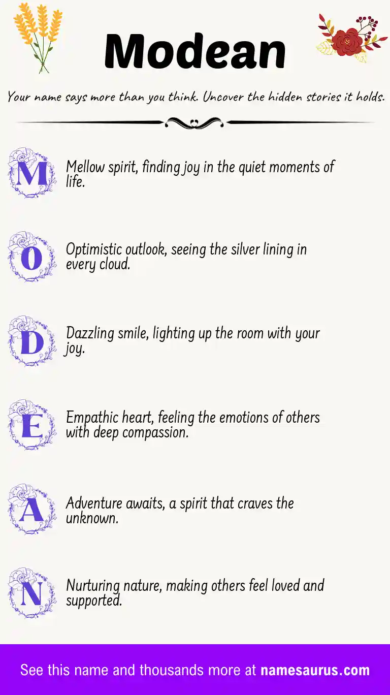 Acrostic poem about Modean.