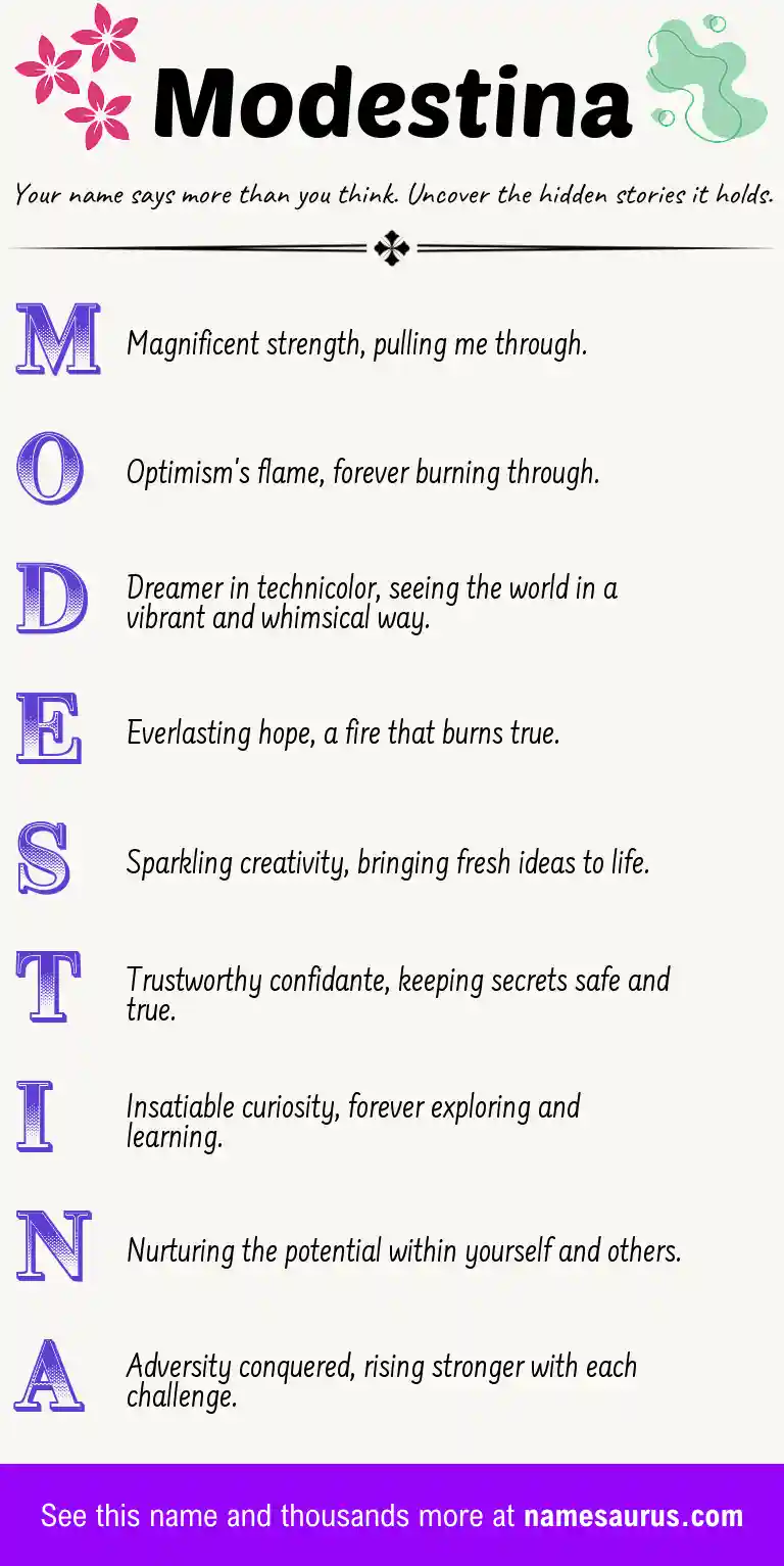 Acrostic poem about Modestina.