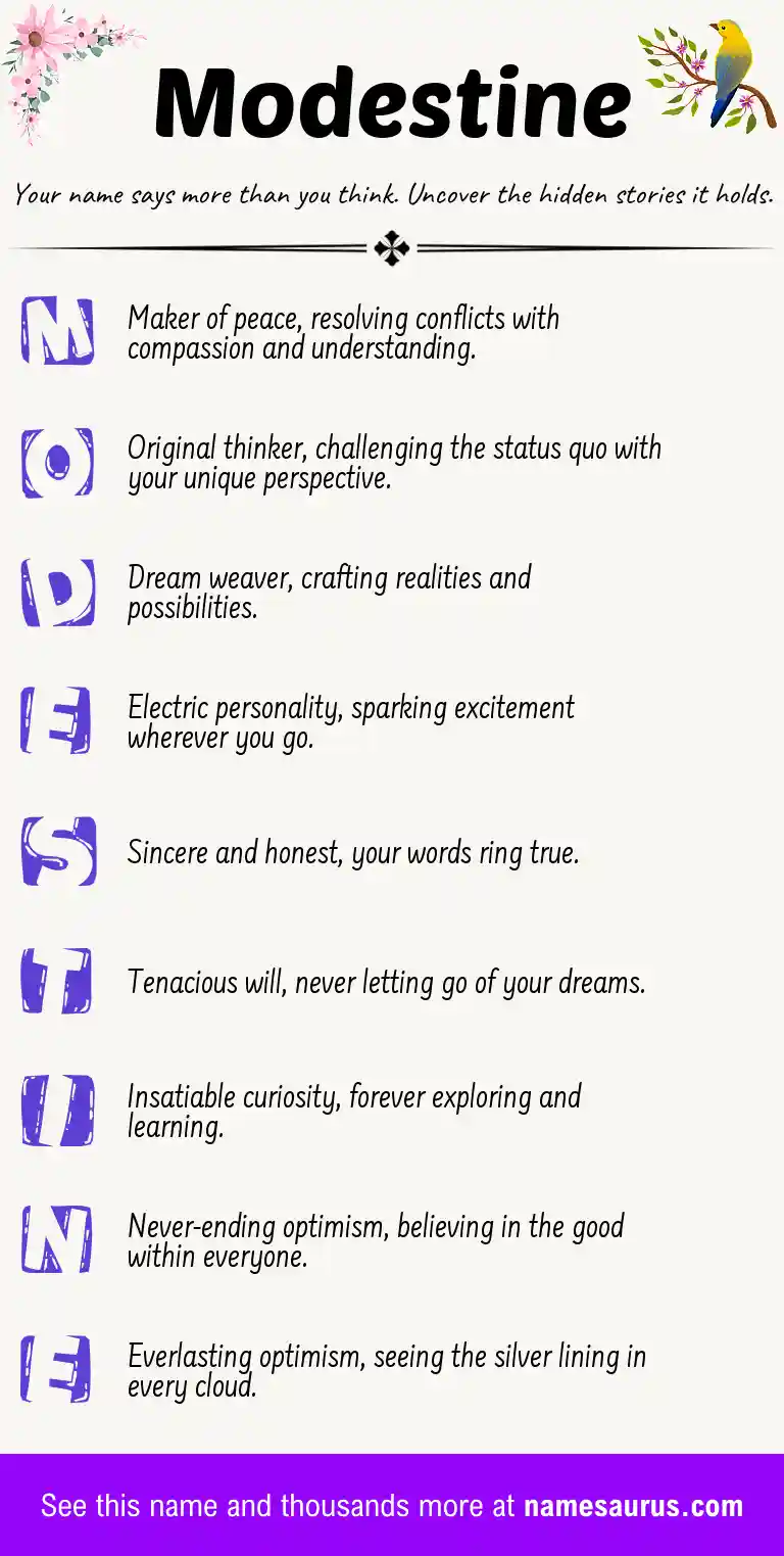 Acrostic poem about Modestine.