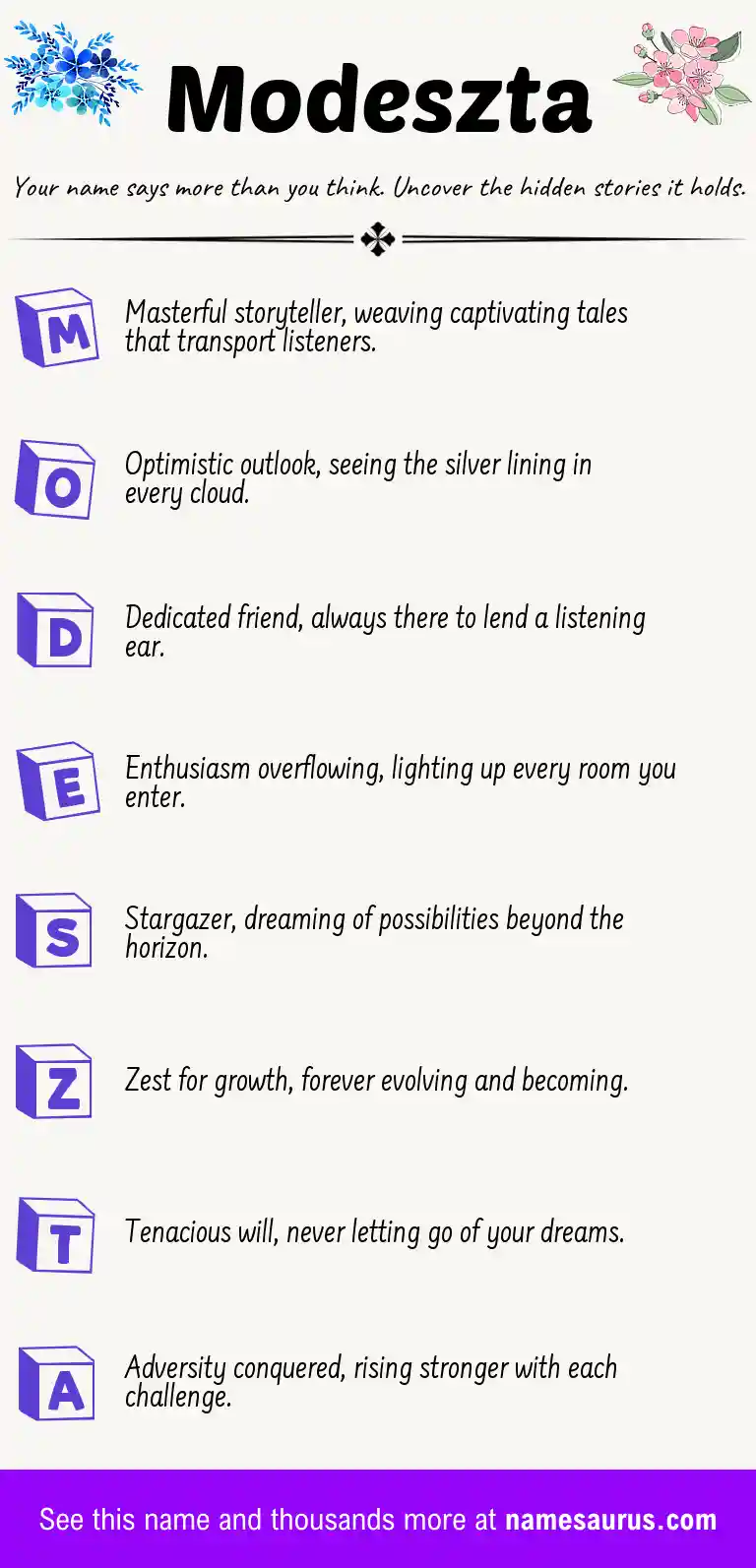 Acrostic poem about Modeszta.
