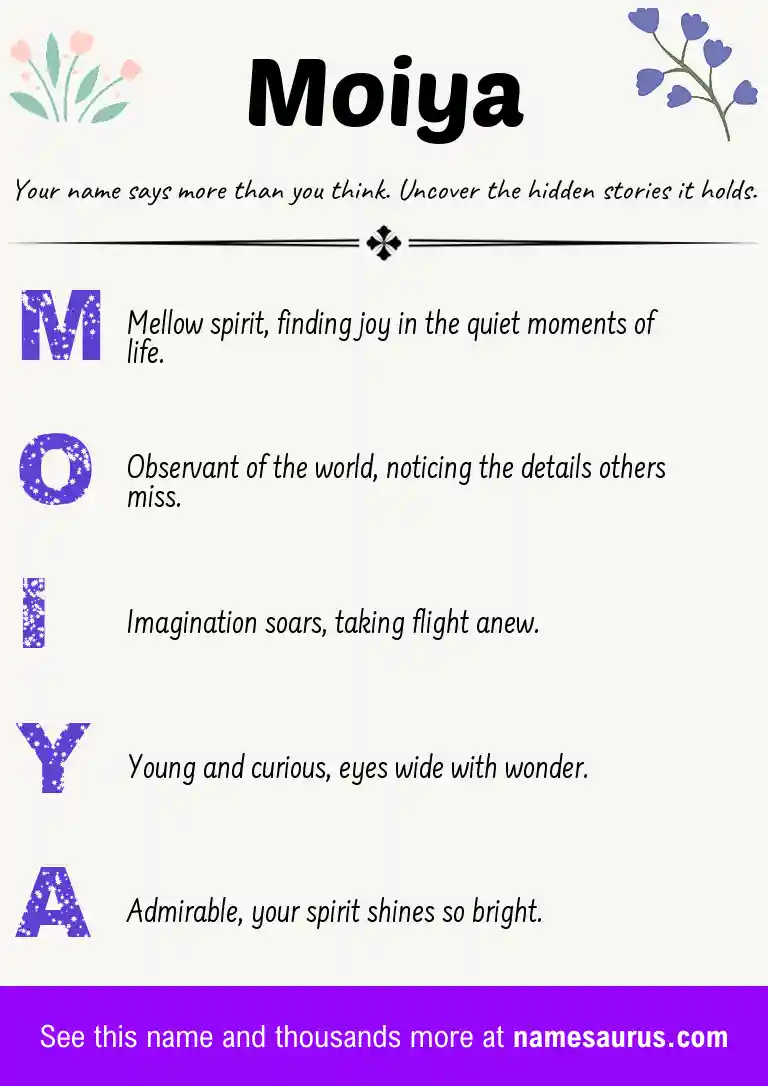 Acrostic poem about Moiya.