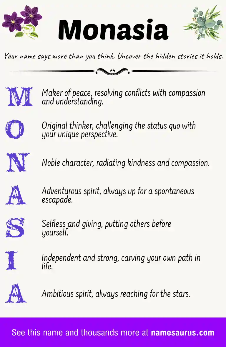 Acrostic poem about Monasia.