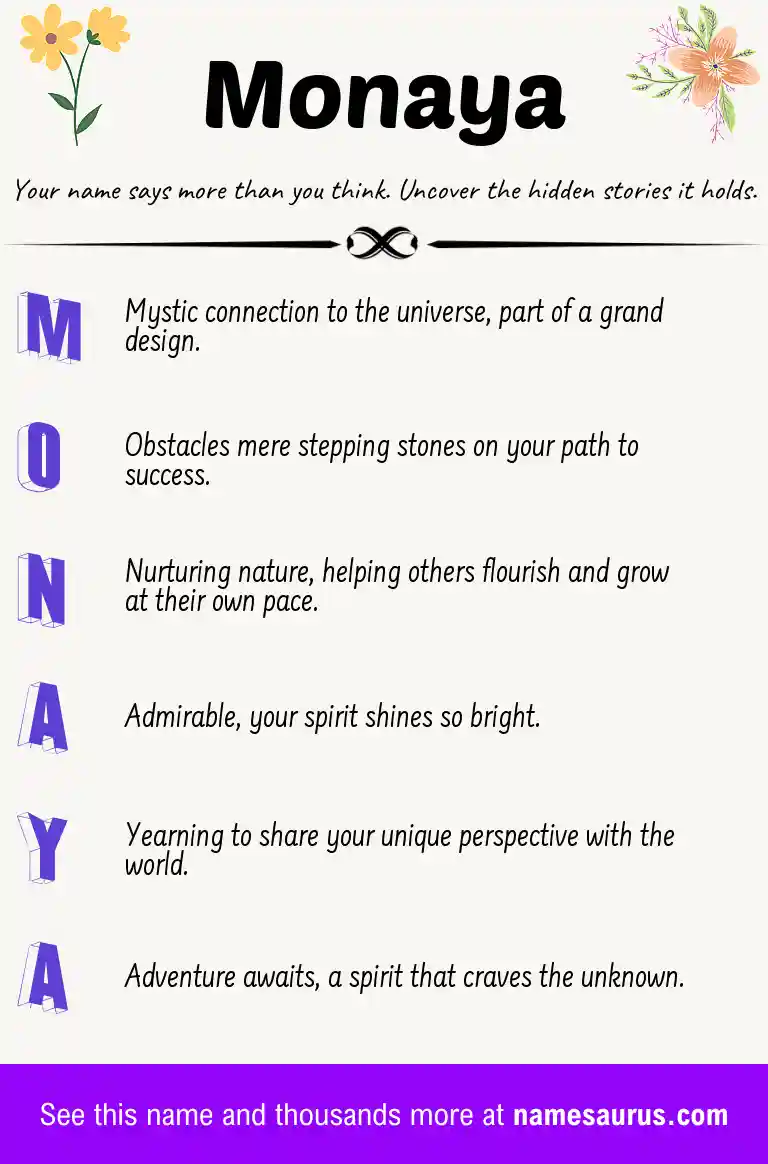Acrostic poem about Monaya.