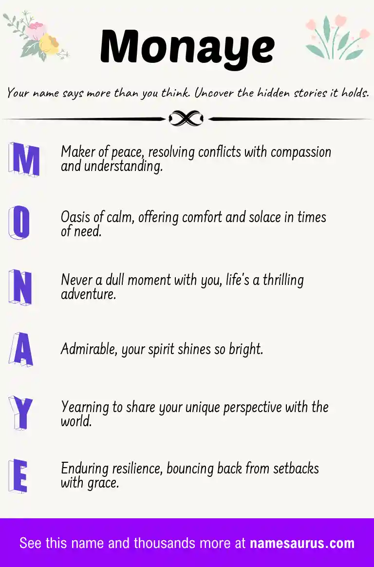 Acrostic poem about Monaye.