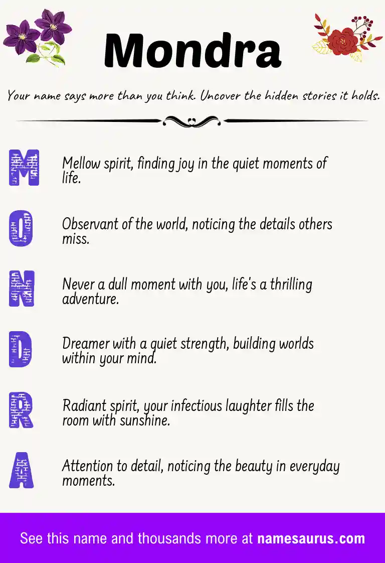 Acrostic poem about Mondra.