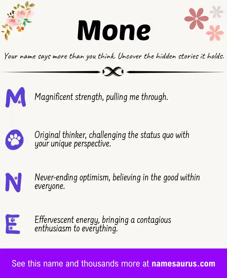 Acrostic poem about Mone.