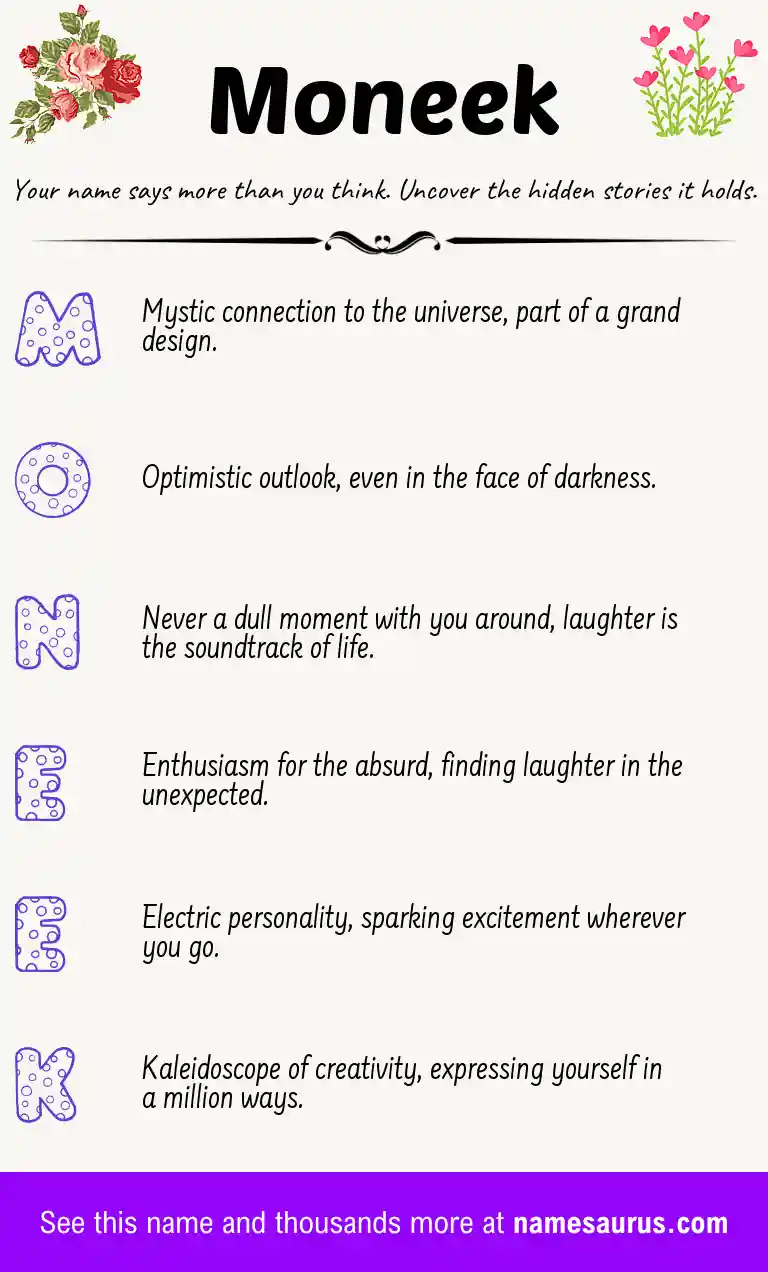Acrostic poem about Moneek.