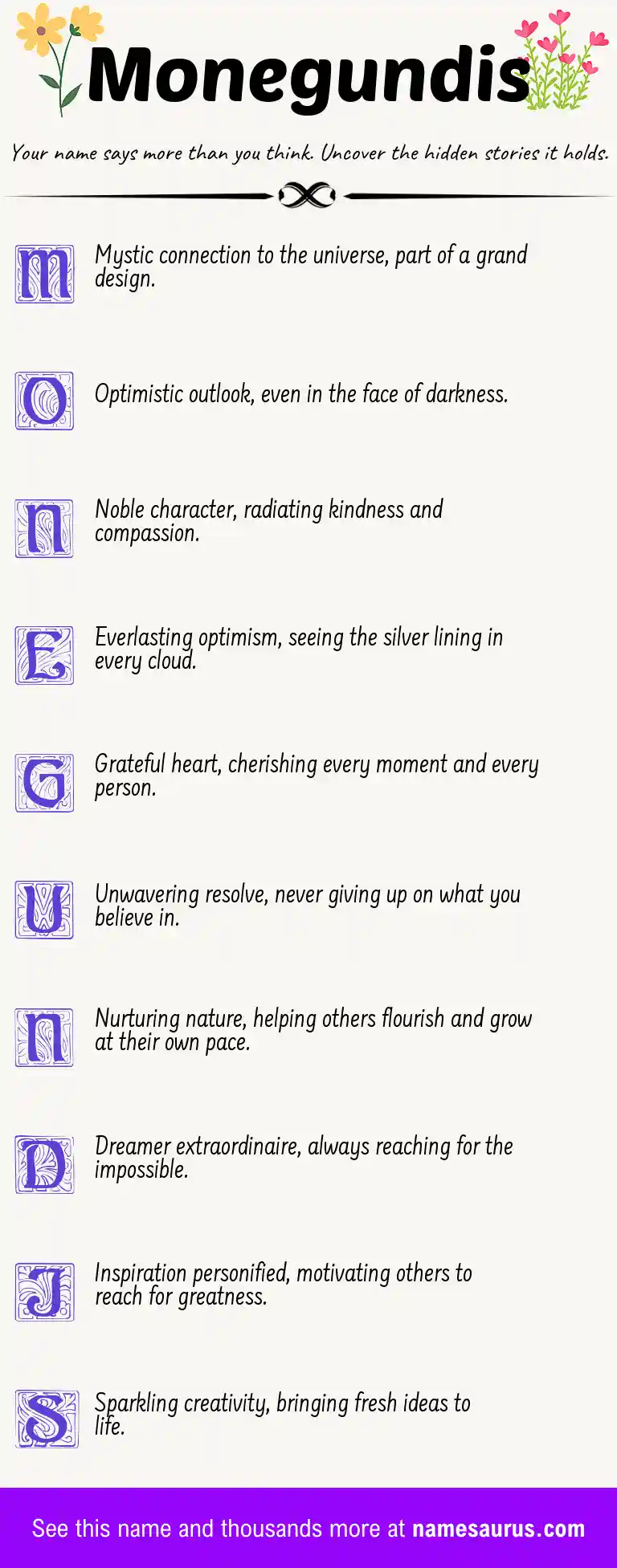 Acrostic poem about Monegundis.