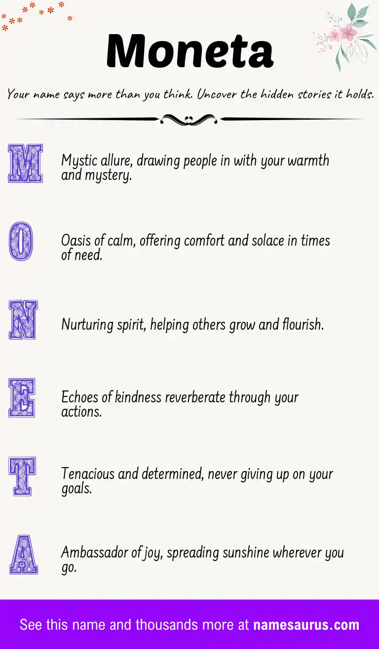 Acrostic poem about Moneta.
