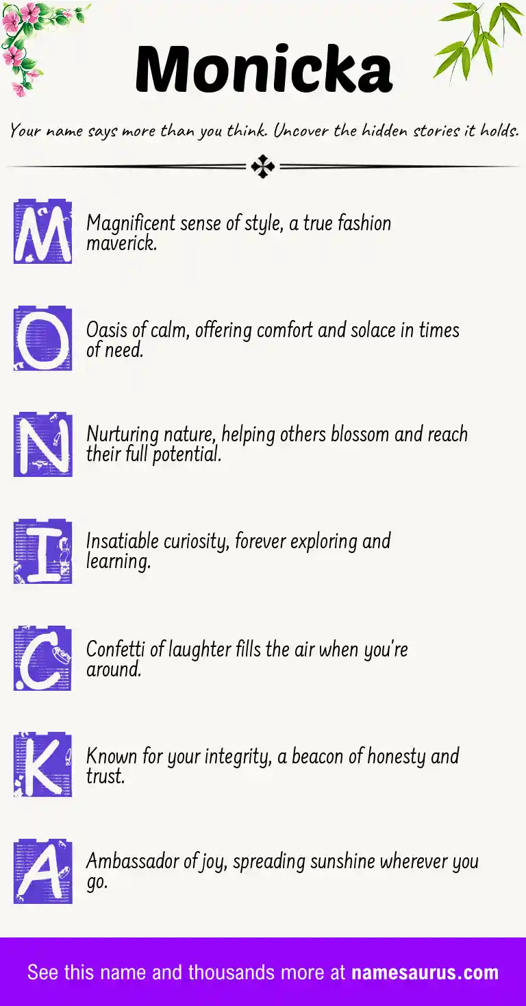 Acrostic poem about Monicka.
