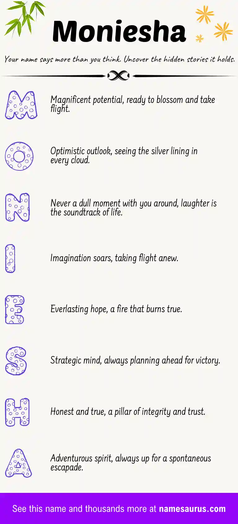 Acrostic poem about Moniesha.