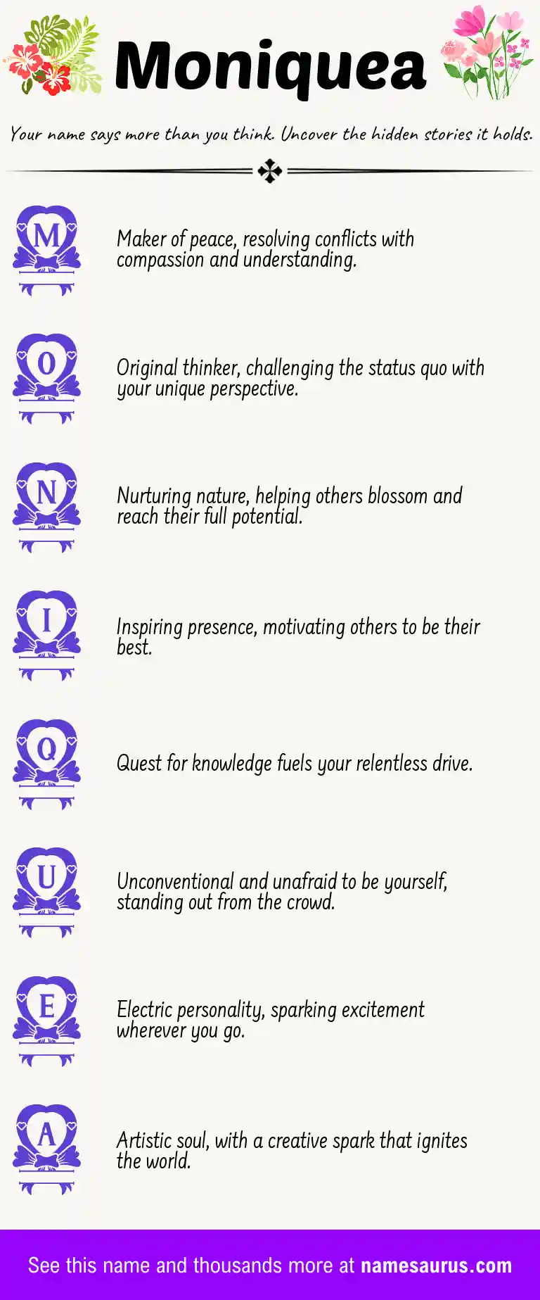 Acrostic poem about Moniquea.