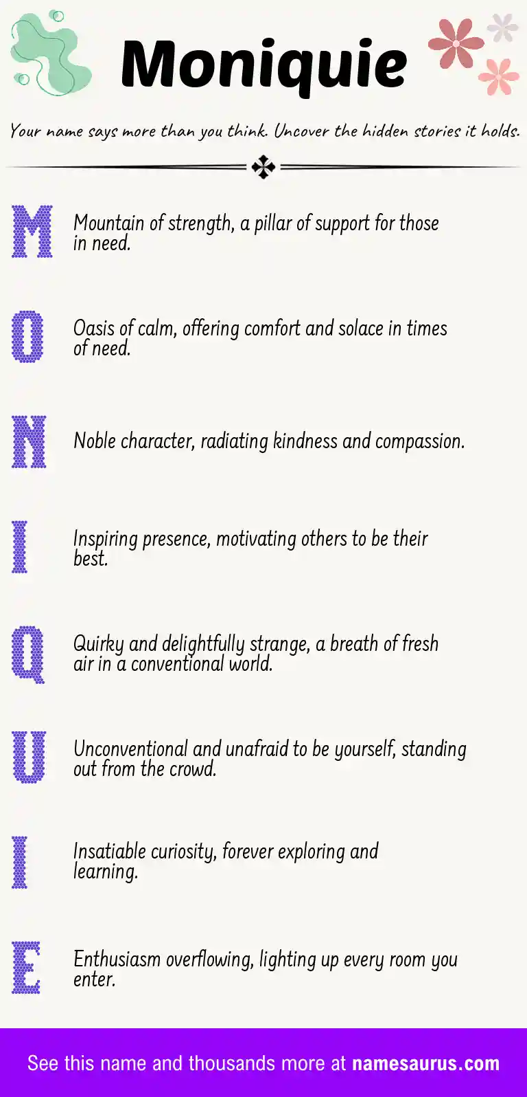 Acrostic poem about Moniquie.