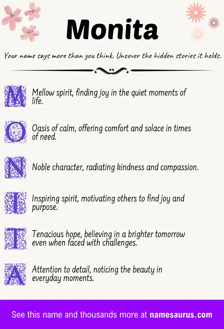 Acrostic poem about Monita.
