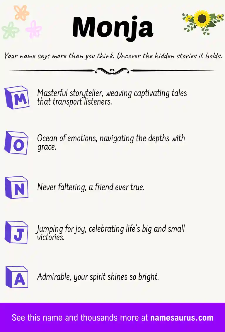 Acrostic poem about Monja.