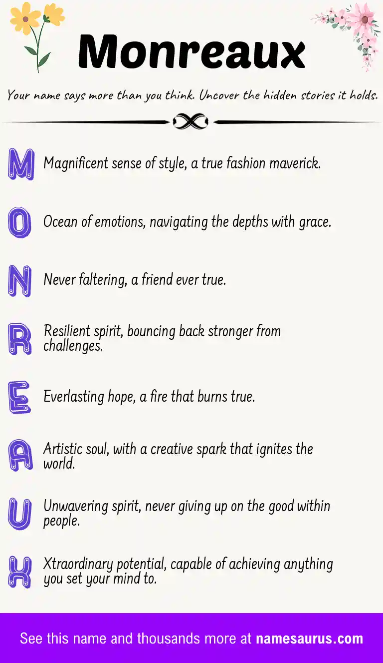 Acrostic poem about Monreaux.