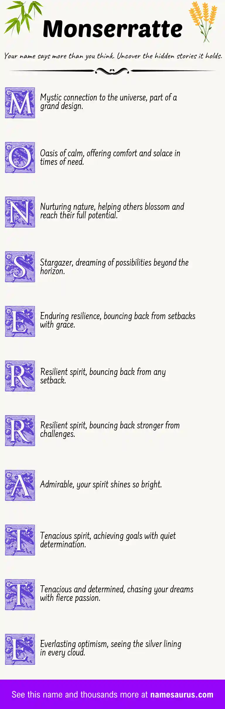 Acrostic poem about Monserratte.
