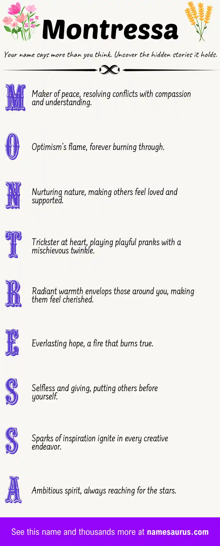Acrostic poem about Montressa.
