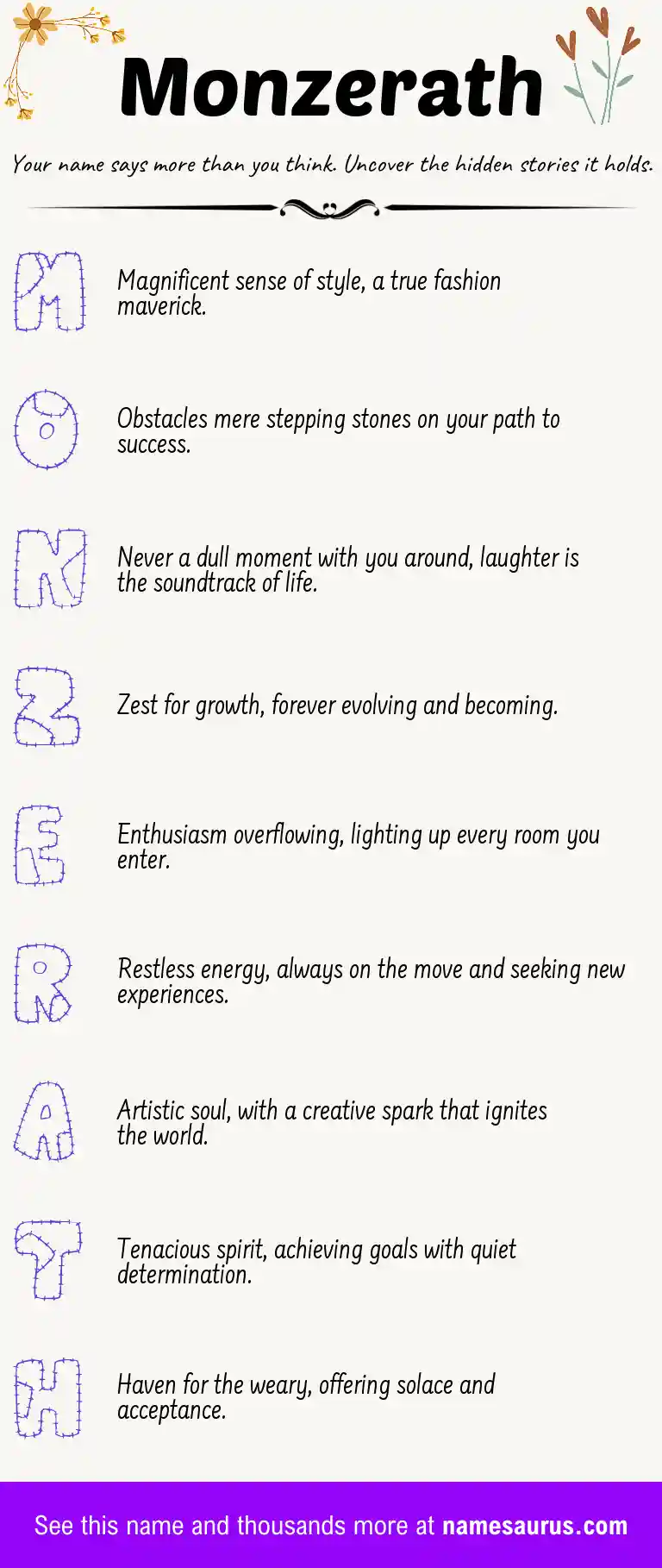 Acrostic poem about Monzerath.