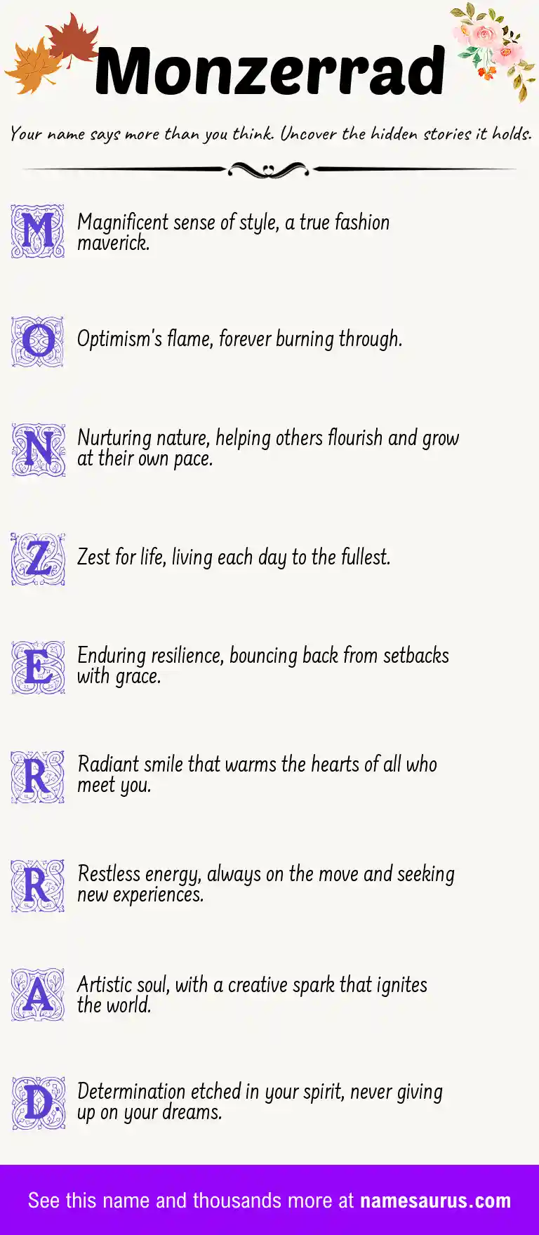Acrostic poem about Monzerrad.