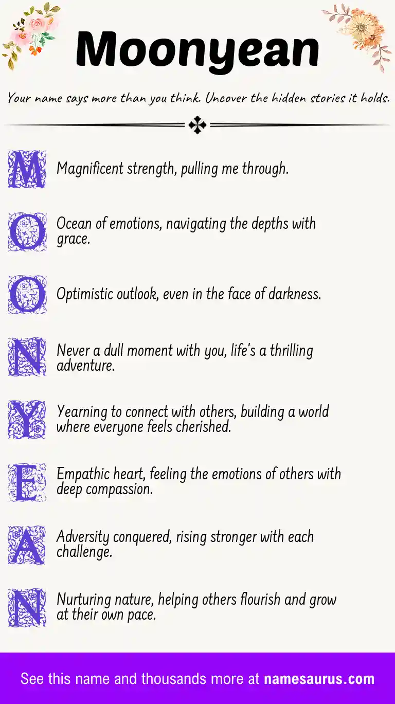 Acrostic poem about Moonyean.