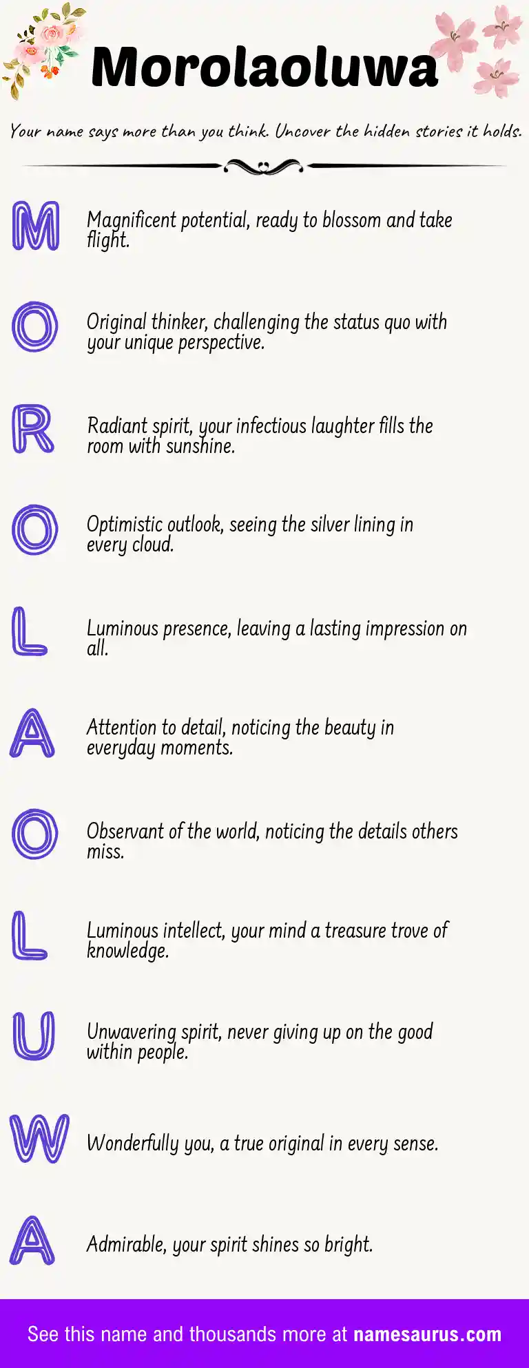 Acrostic poem about Morolaoluwa.