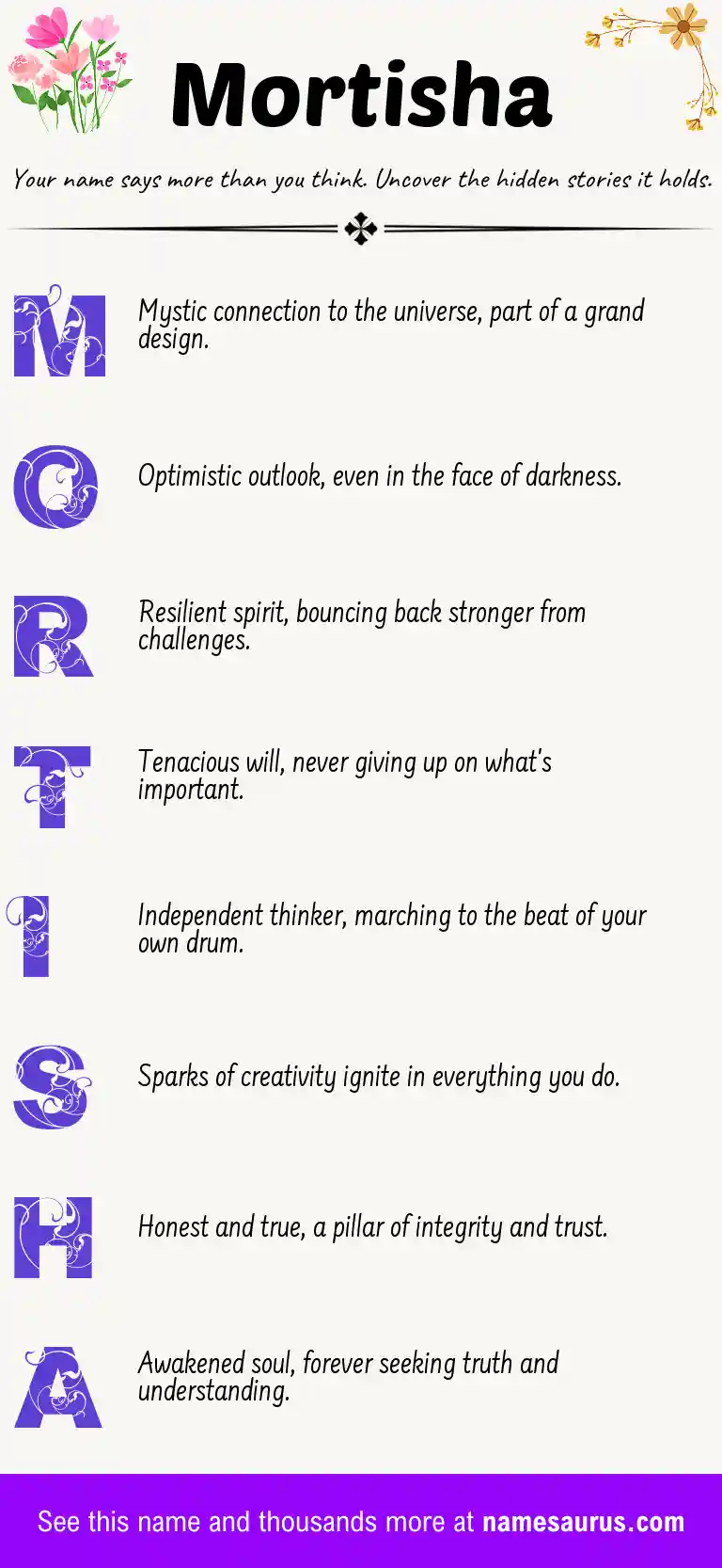 Acrostic poem about Mortisha.
