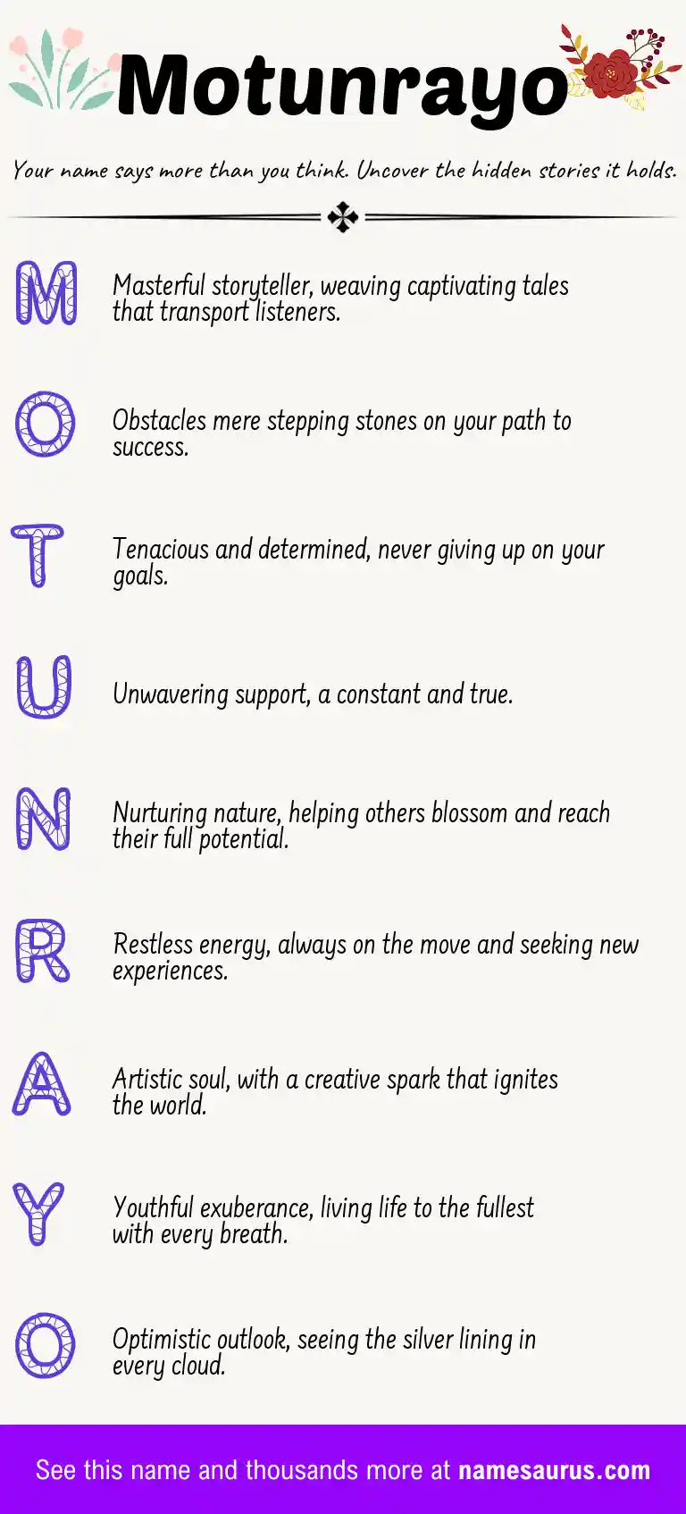 Acrostic poem about Motunrayo.