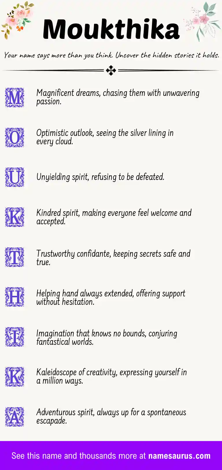 Acrostic poem about Moukthika.