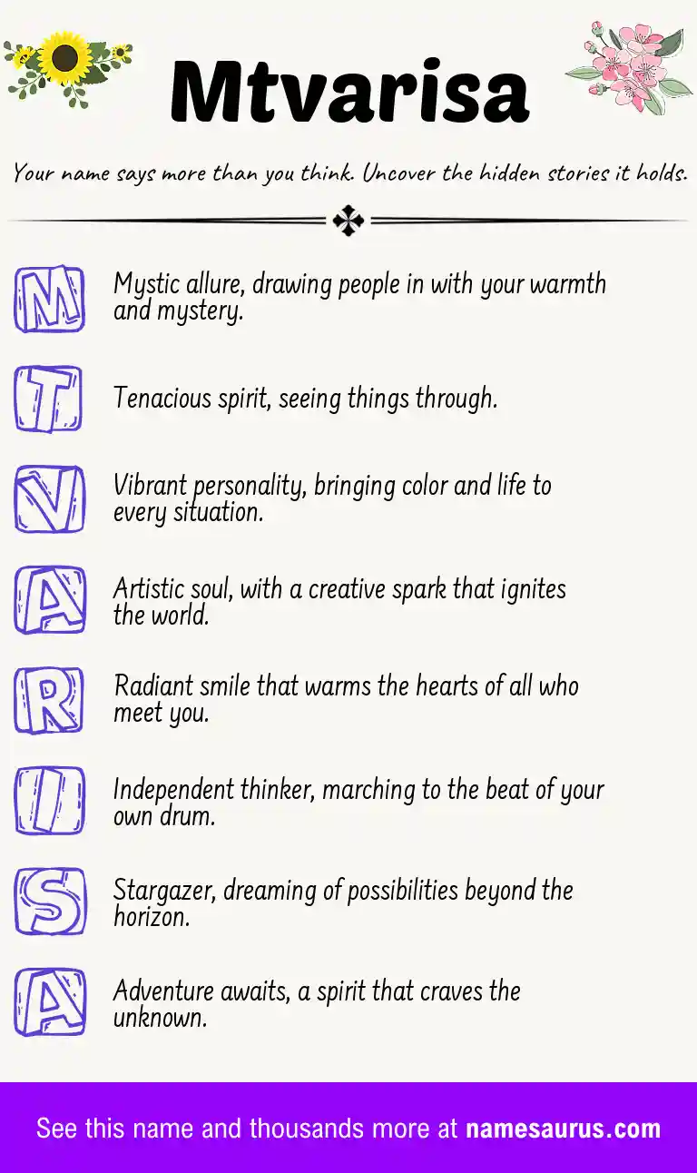 Acrostic poem about Mtvarisa.