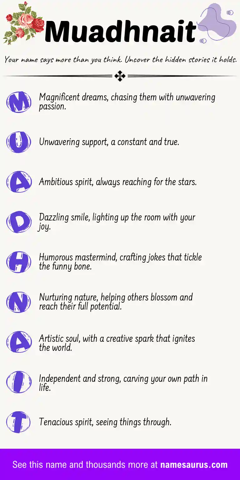 Acrostic poem about Muadhnait.