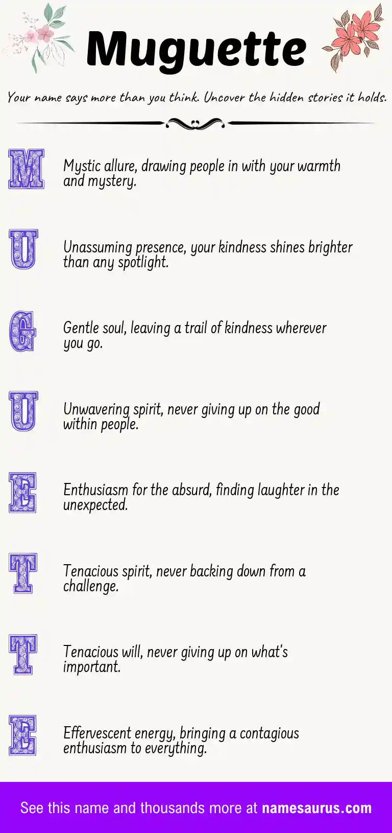 Acrostic poem about Muguette.