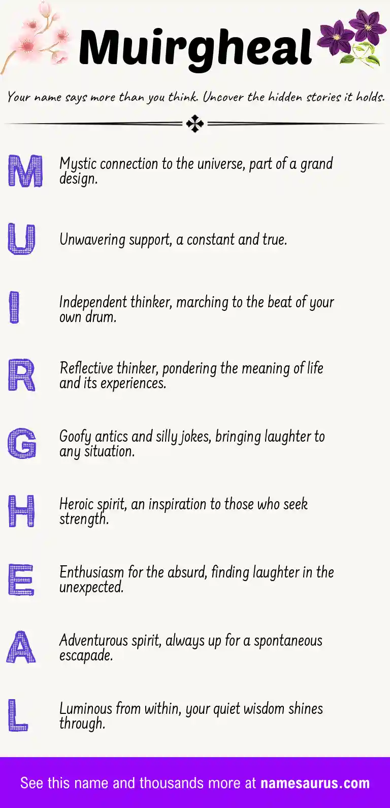 Acrostic poem about Muirgheal.