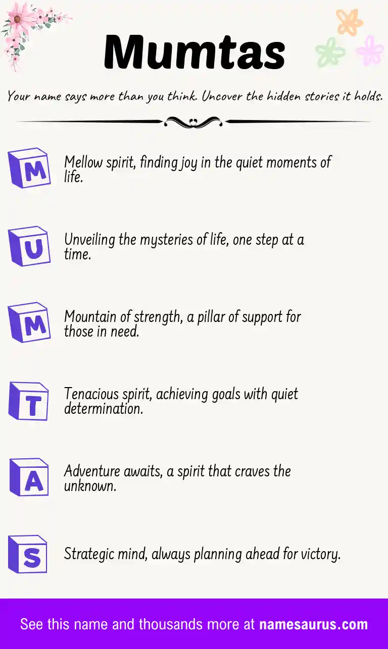 Acrostic poem about Mumtas.