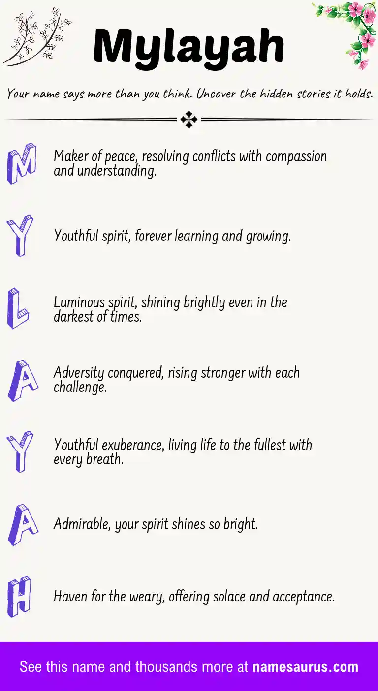 Acrostic poem about Mylayah.