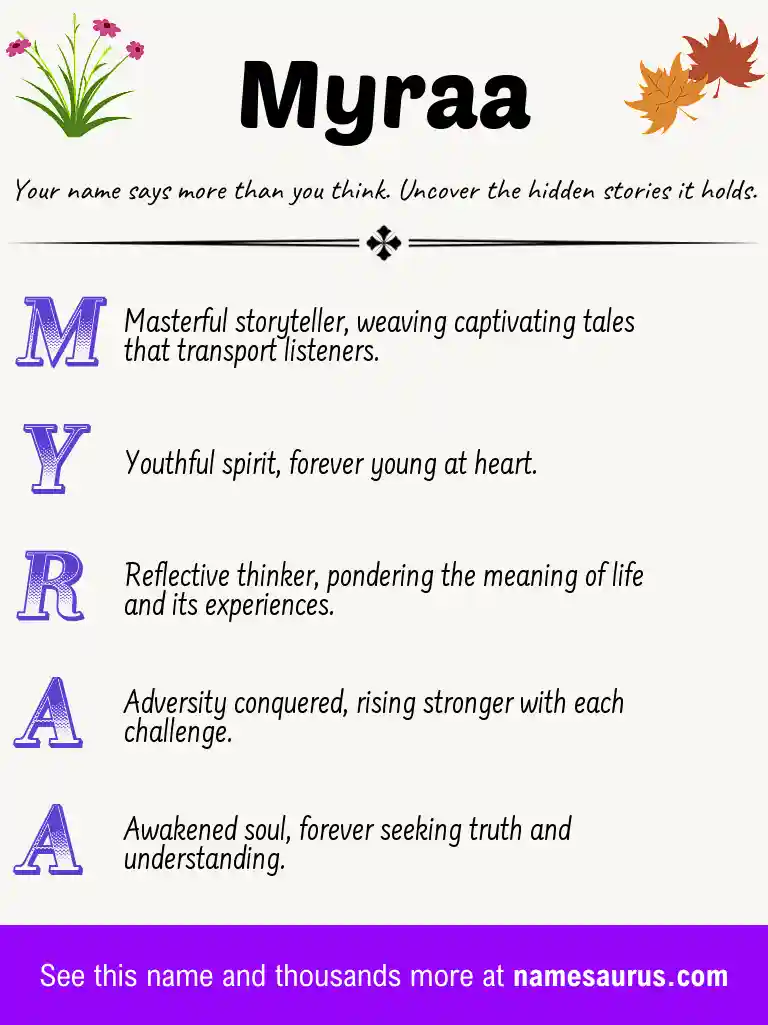 Acrostic poem about Myraa.