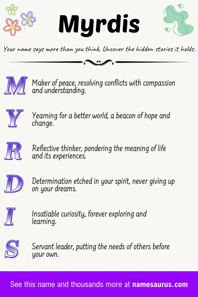 Acrostic poem about Myrdis.
