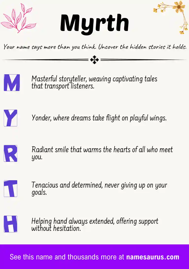 Acrostic poem about Myrth.