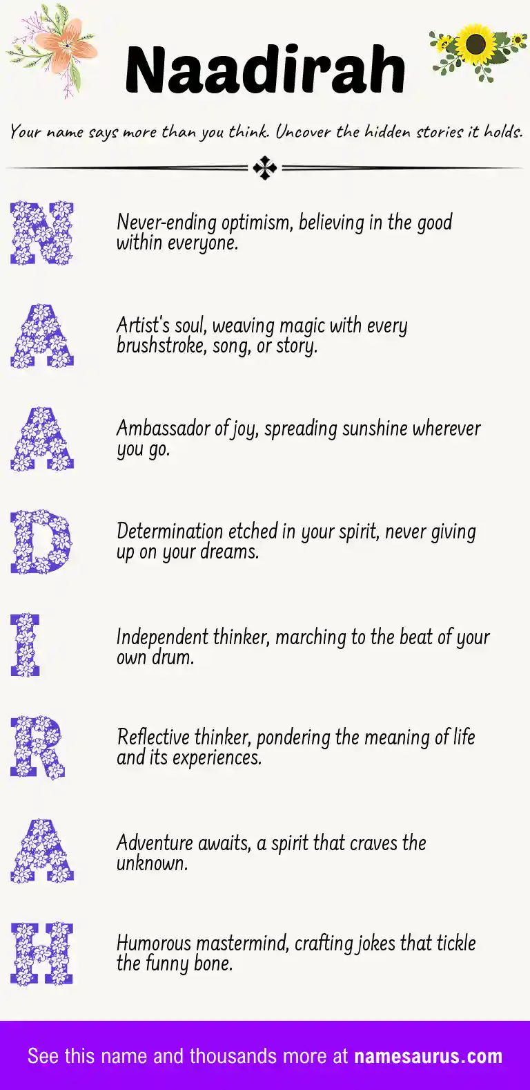 Acrostic poem about Naadirah.