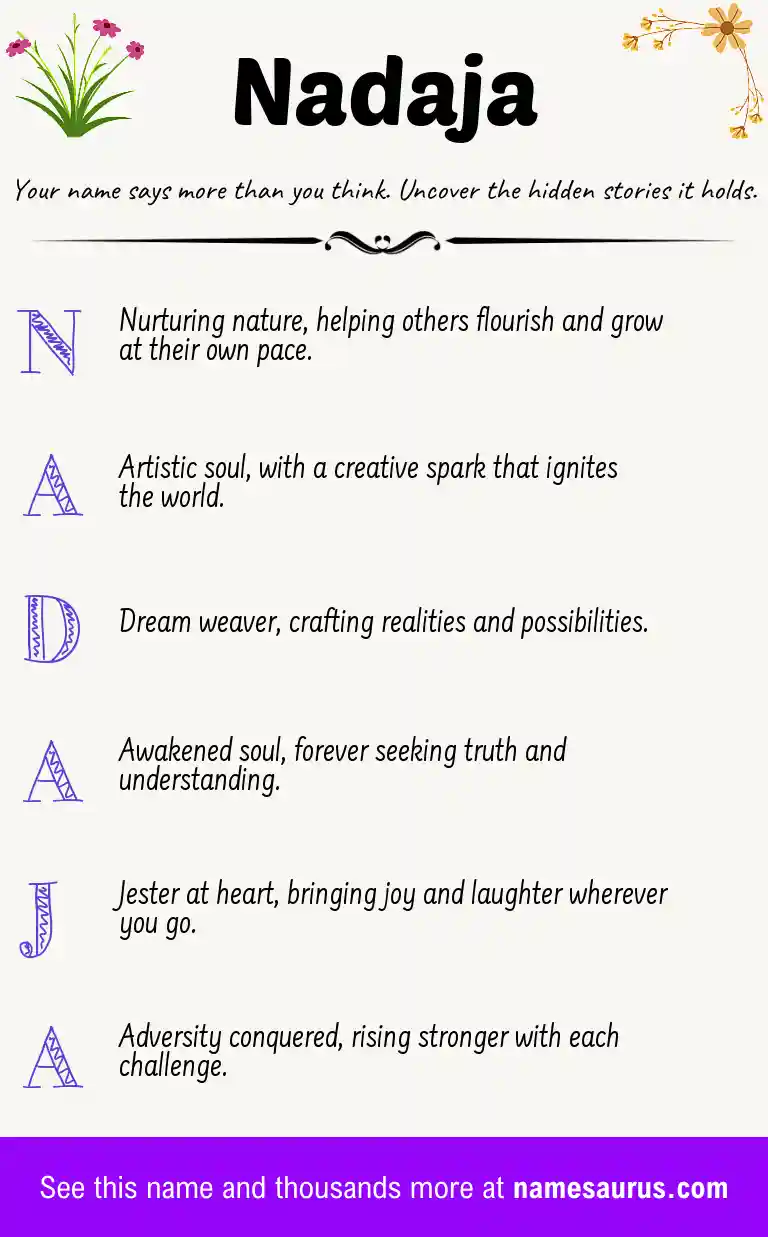 Acrostic poem about Nadaja.