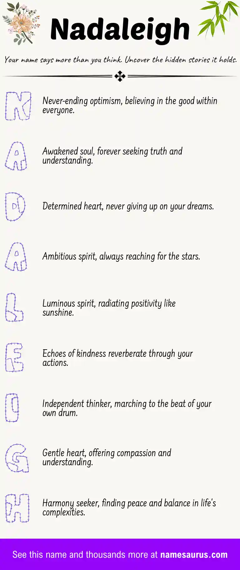 Acrostic poem about Nadaleigh.